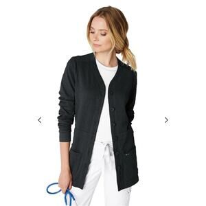 Koi Claire 2-pocket button front cardigan style knit jacket sz S